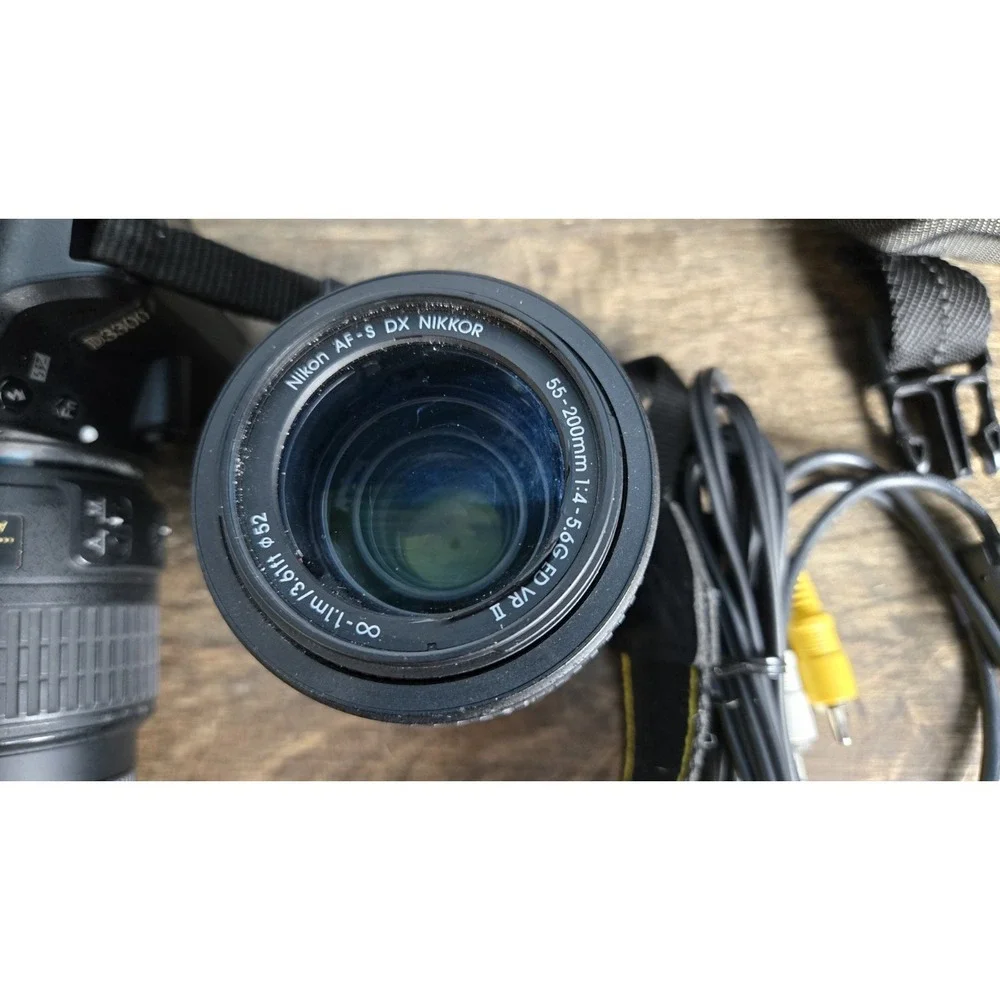 Nikon D3300 DSLR Camera Kit 18-55mm VR II 55-200mm VR II 2 Batteries Charger Bag